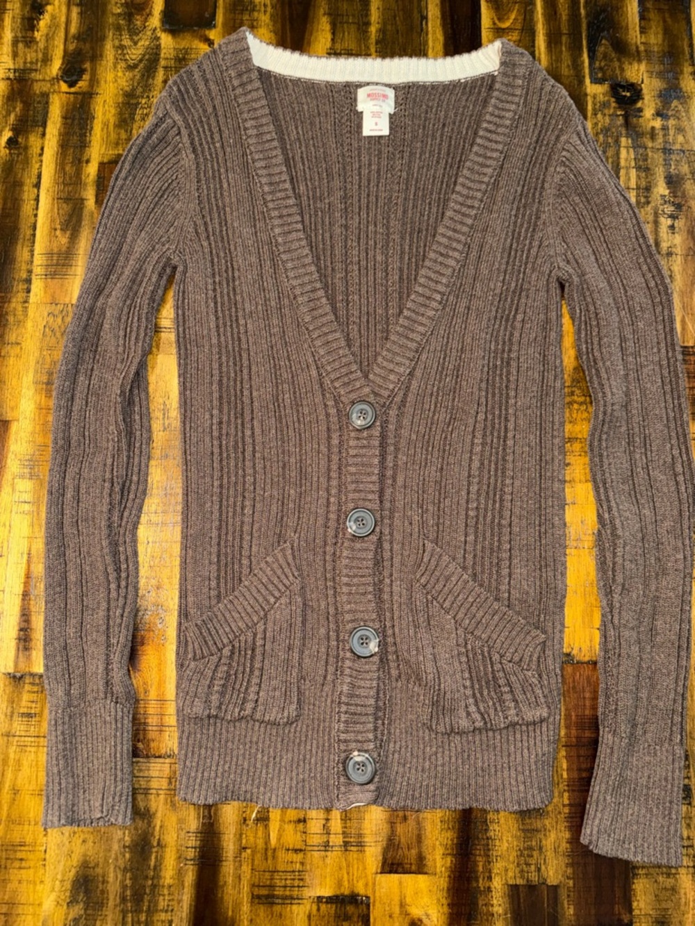 Cottage core librarian Mossimo women's brown knitted sweater. large buttons.